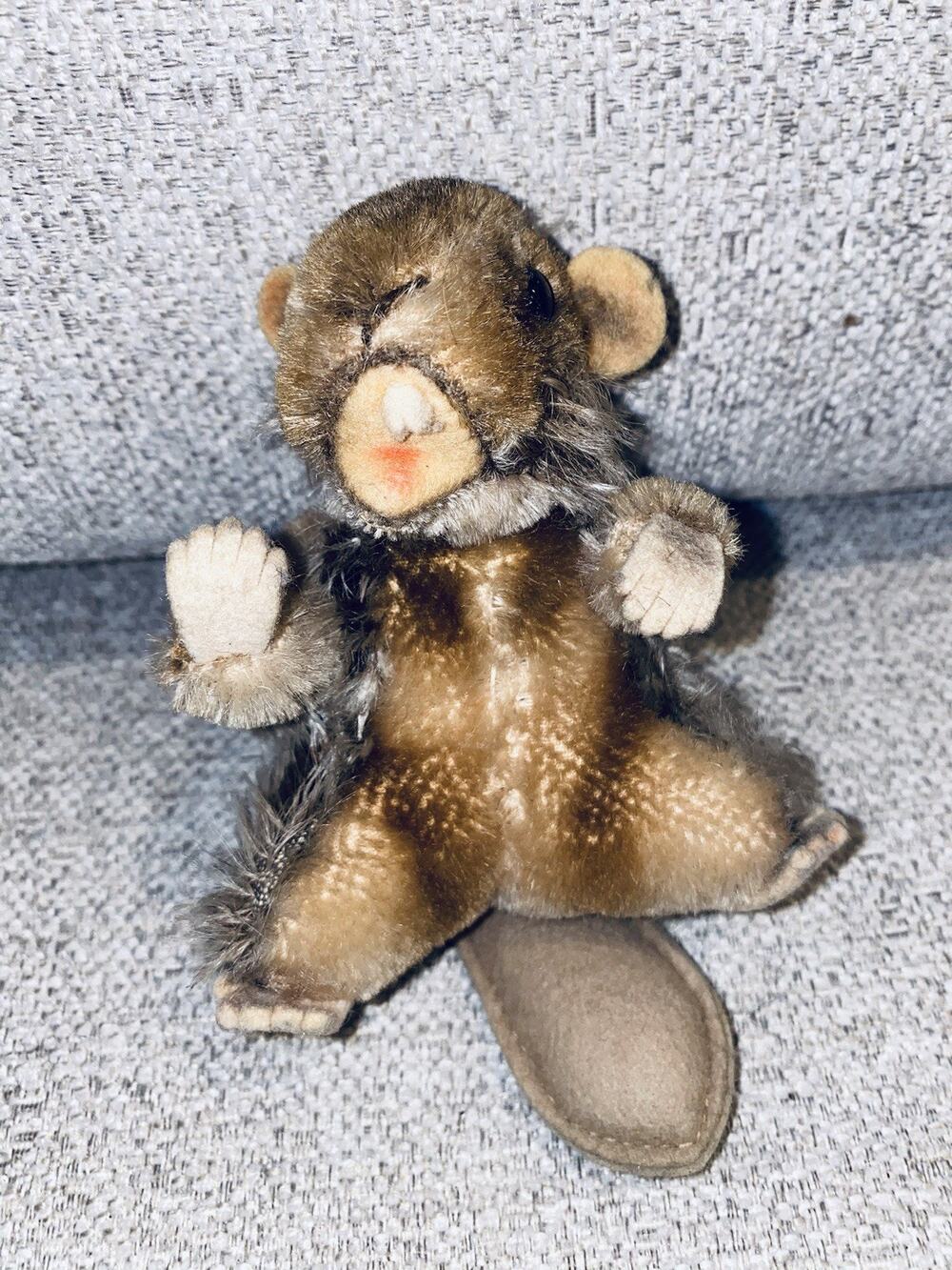 Vintage STEIFF 1960s "NAGY" BEAVER Mohair 4” No Tag Made In Germany Doll Toy